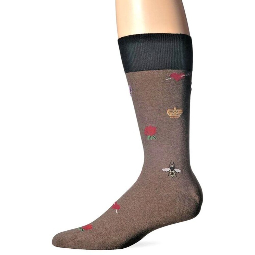 Punto Mens Dress Socks Bees Roses Crowns Skulls Egyptian Cotton Italian Brown
